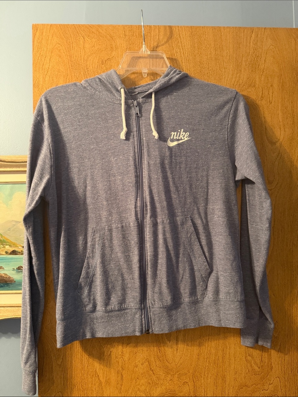 Nike Women's Heather blue Full-Zip Hoodie with White Logo